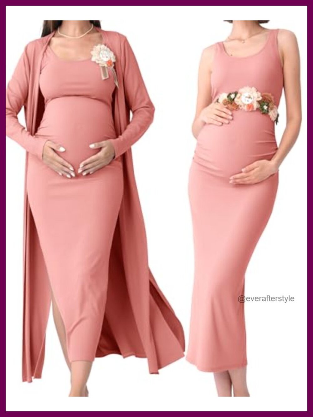 Maternity Bodycon Dress and Long Cardigan Set Ribbed Stretch